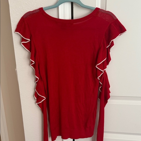 French Connection Red Ruffle Sleeve Blouse - Picture 2 of 2